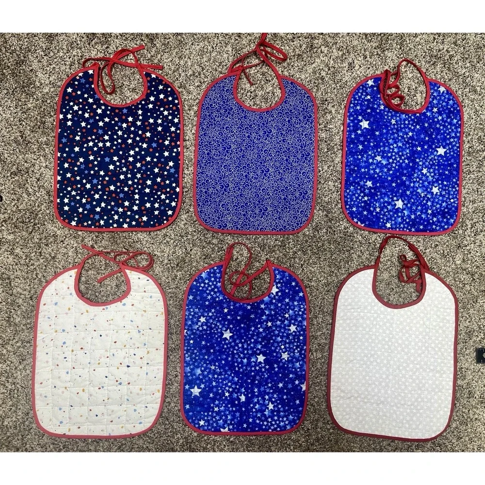 Lot Of 6 Quilted‎ Handmade July 4th Baby Bibs Large Size 12